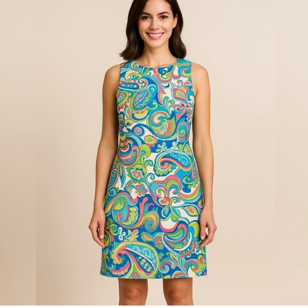 Ronni Nicole Blue and Green Sheath Dress Sleeveless Crew Neck